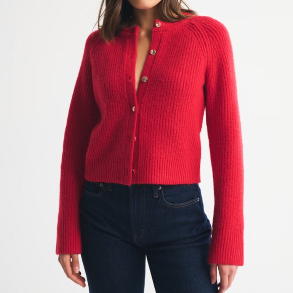 Abercrombie Crew Cardigan Vivid Red- Size XS